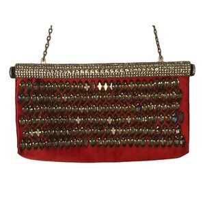 Elegant Red and Gold Clutch Bag